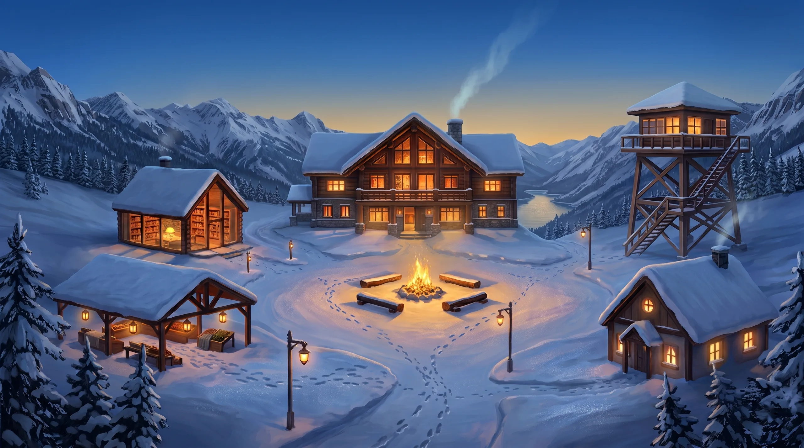 The Psych Safety Day village at blue hour
